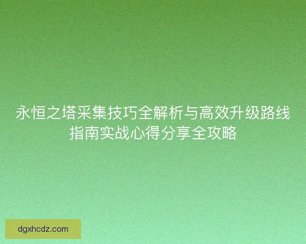 永恒之塔采集技巧全解析与高效升级路线指南实战心得分享全攻略